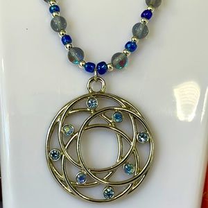 Lia Sophia Light Blue & Silver Tone Necklace on Handmade 19 1/4 in Beaded Chain